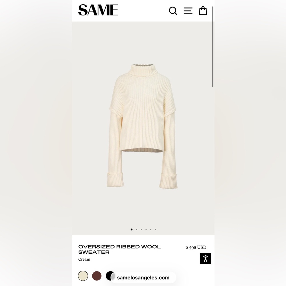 Cream Oversized Ribbed Turtleneck Sweater